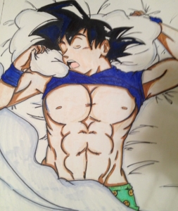 Goku sleeping shirtless