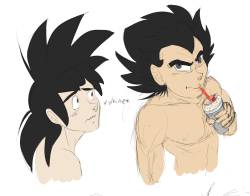 Vegeta sipping while Goku whines